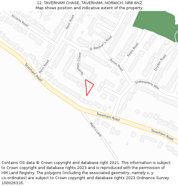 12, TAVERHAM CHASE, TAVERHAM, NORWICH, NR8 6NZ: Location map and indicative extent of plot