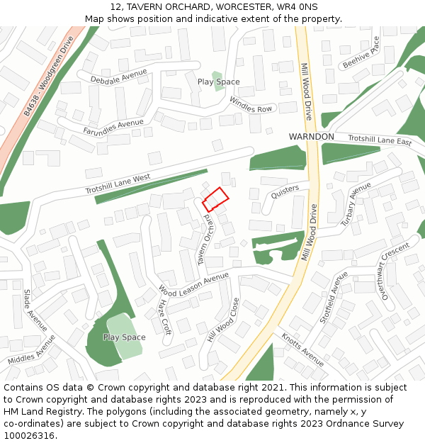 12, TAVERN ORCHARD, WORCESTER, WR4 0NS: Location map and indicative extent of plot