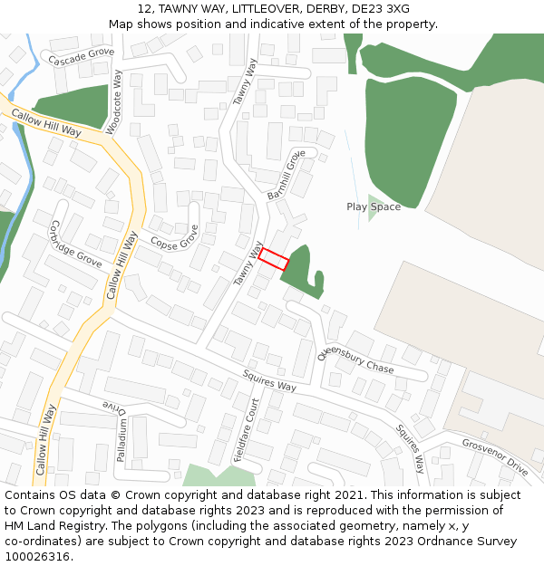 12, TAWNY WAY, LITTLEOVER, DERBY, DE23 3XG: Location map and indicative extent of plot