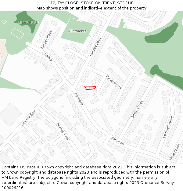 12, TAY CLOSE, STOKE-ON-TRENT, ST3 1UE: Location map and indicative extent of plot