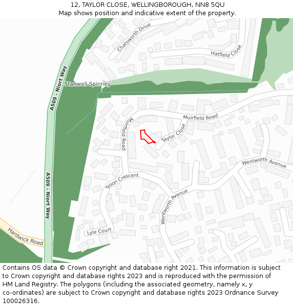 12, TAYLOR CLOSE, WELLINGBOROUGH, NN8 5QU: Location map and indicative extent of plot