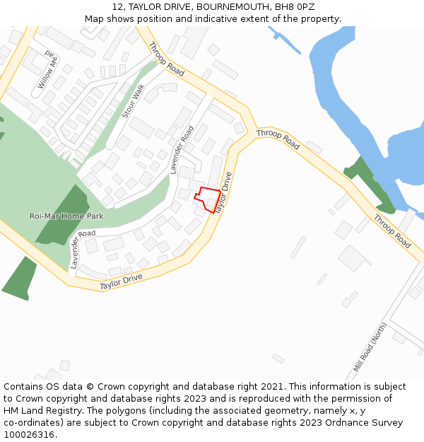 12, TAYLOR DRIVE, BOURNEMOUTH, BH8 0PZ: Location map and indicative extent of plot