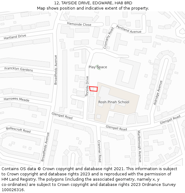 12, TAYSIDE DRIVE, EDGWARE, HA8 8RD: Location map and indicative extent of plot
