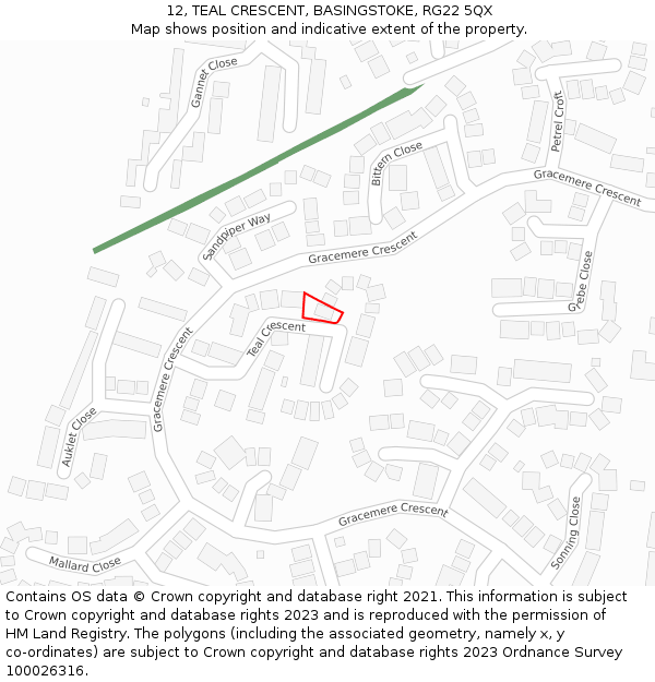 12, TEAL CRESCENT, BASINGSTOKE, RG22 5QX: Location map and indicative extent of plot