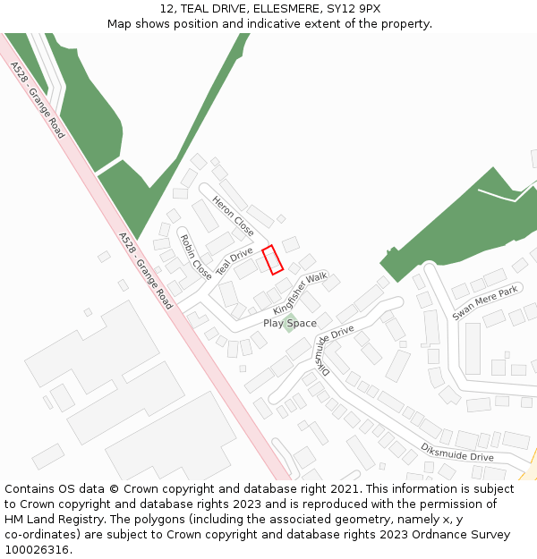 12, TEAL DRIVE, ELLESMERE, SY12 9PX: Location map and indicative extent of plot