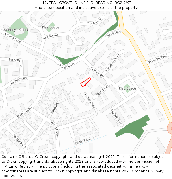 12, TEAL GROVE, SHINFIELD, READING, RG2 9AZ: Location map and indicative extent of plot