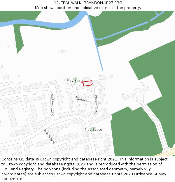 12, TEAL WALK, BRANDON, IP27 0BG: Location map and indicative extent of plot