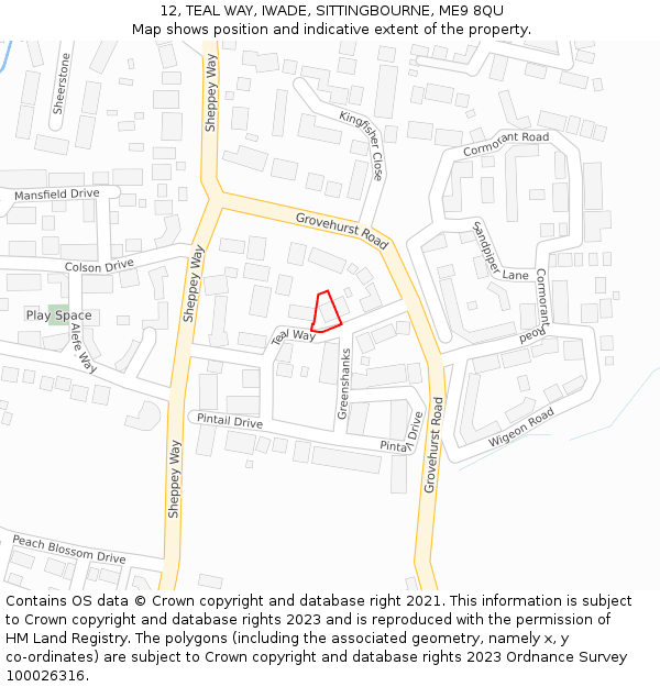 12, TEAL WAY, IWADE, SITTINGBOURNE, ME9 8QU: Location map and indicative extent of plot