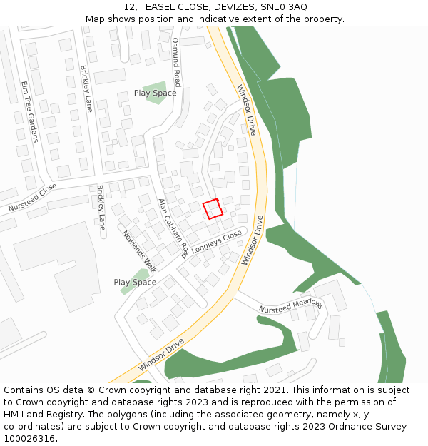 12, TEASEL CLOSE, DEVIZES, SN10 3AQ: Location map and indicative extent of plot