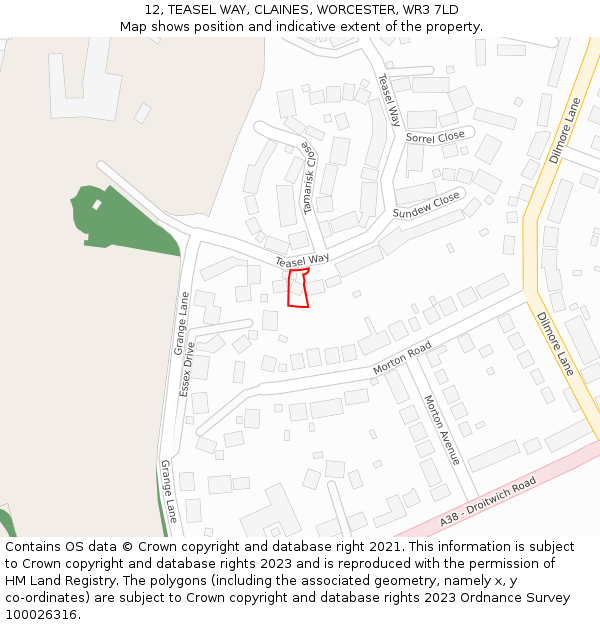 12, TEASEL WAY, CLAINES, WORCESTER, WR3 7LD: Location map and indicative extent of plot