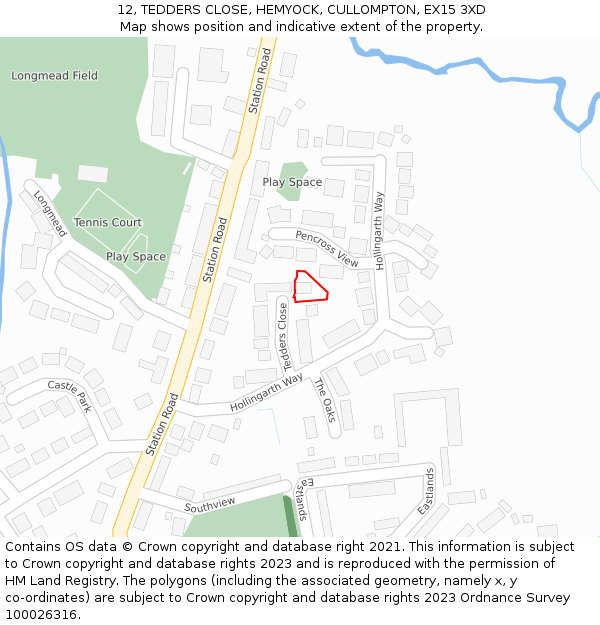 12, TEDDERS CLOSE, HEMYOCK, CULLOMPTON, EX15 3XD: Location map and indicative extent of plot