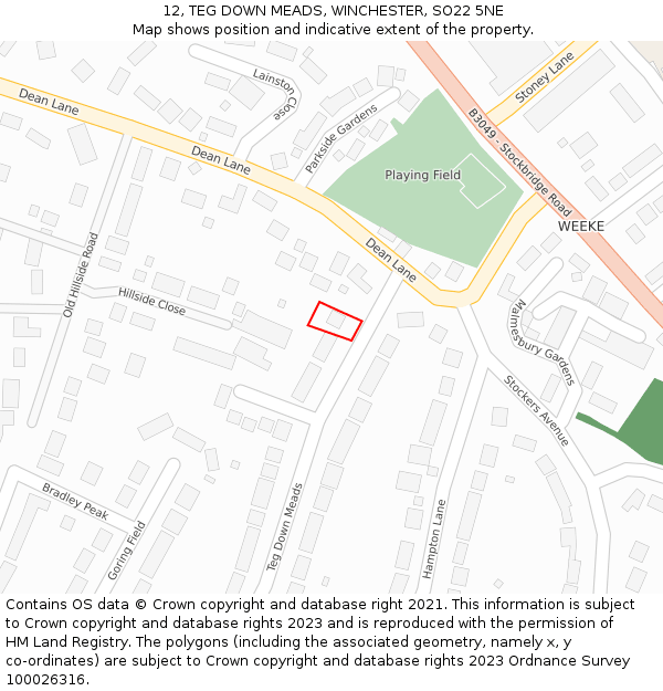 12, TEG DOWN MEADS, WINCHESTER, SO22 5NE: Location map and indicative extent of plot