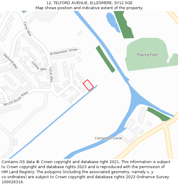 12, TELFORD AVENUE, ELLESMERE, SY12 0GE: Location map and indicative extent of plot