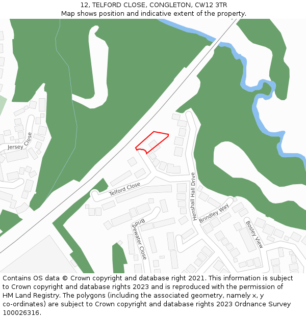 12, TELFORD CLOSE, CONGLETON, CW12 3TR: Location map and indicative extent of plot