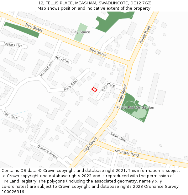 12, TELLIS PLACE, MEASHAM, SWADLINCOTE, DE12 7GZ: Location map and indicative extent of plot