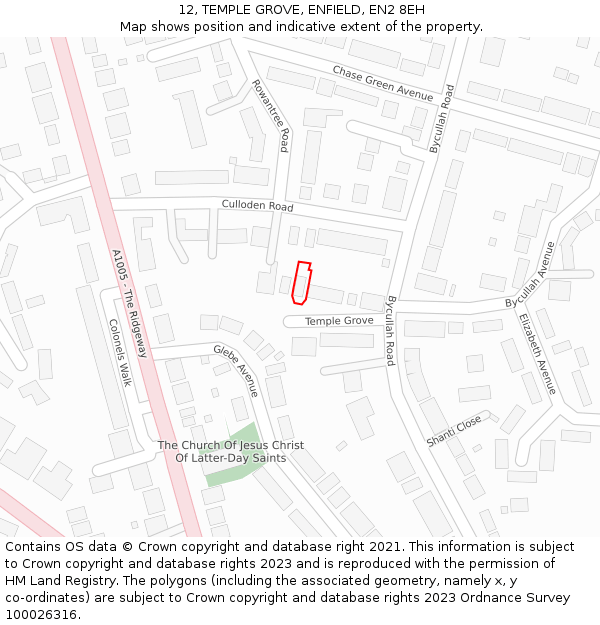 12, TEMPLE GROVE, ENFIELD, EN2 8EH: Location map and indicative extent of plot