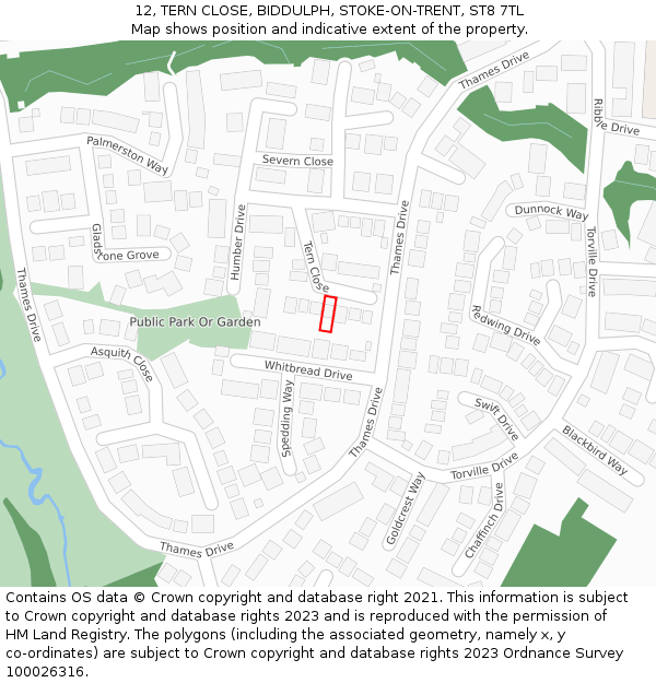 12, TERN CLOSE, BIDDULPH, STOKE-ON-TRENT, ST8 7TL: Location map and indicative extent of plot