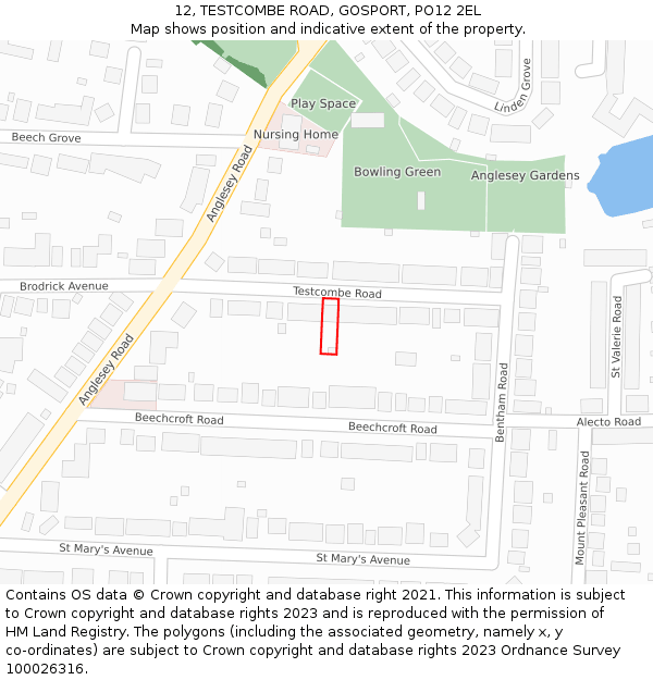 12, TESTCOMBE ROAD, GOSPORT, PO12 2EL: Location map and indicative extent of plot