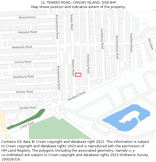 12, TEWKES ROAD, CANVEY ISLAND, SS8 8HF: Location map and indicative extent of plot