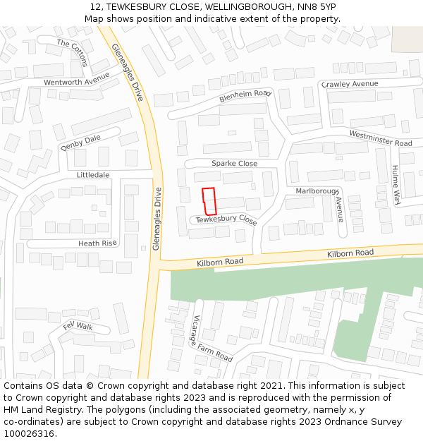 12, TEWKESBURY CLOSE, WELLINGBOROUGH, NN8 5YP: Location map and indicative extent of plot