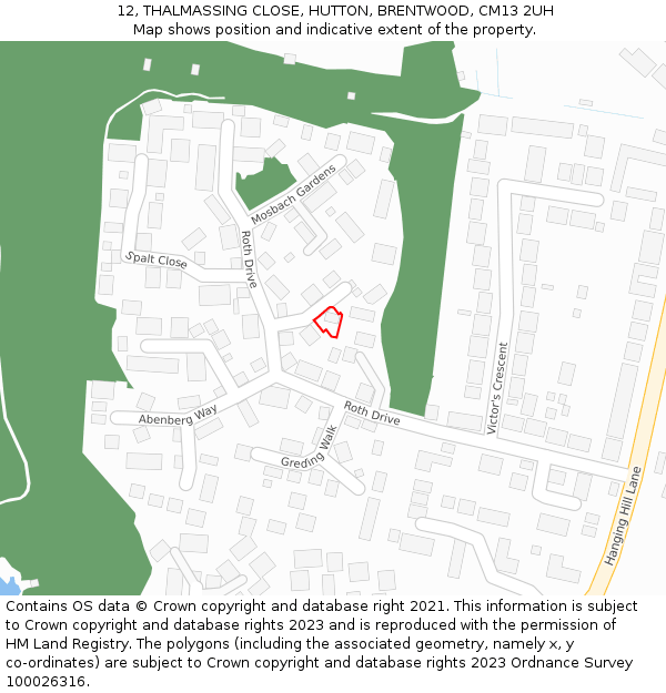 12, THALMASSING CLOSE, HUTTON, BRENTWOOD, CM13 2UH: Location map and indicative extent of plot