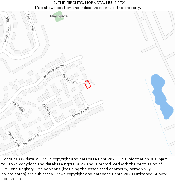 12, THE BIRCHES, HORNSEA, HU18 1TX: Location map and indicative extent of plot