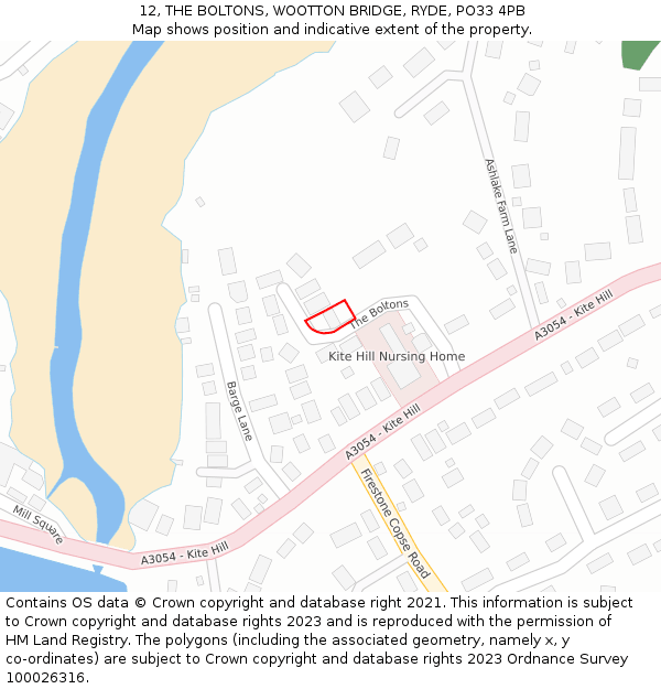 12, THE BOLTONS, WOOTTON BRIDGE, RYDE, PO33 4PB: Location map and indicative extent of plot