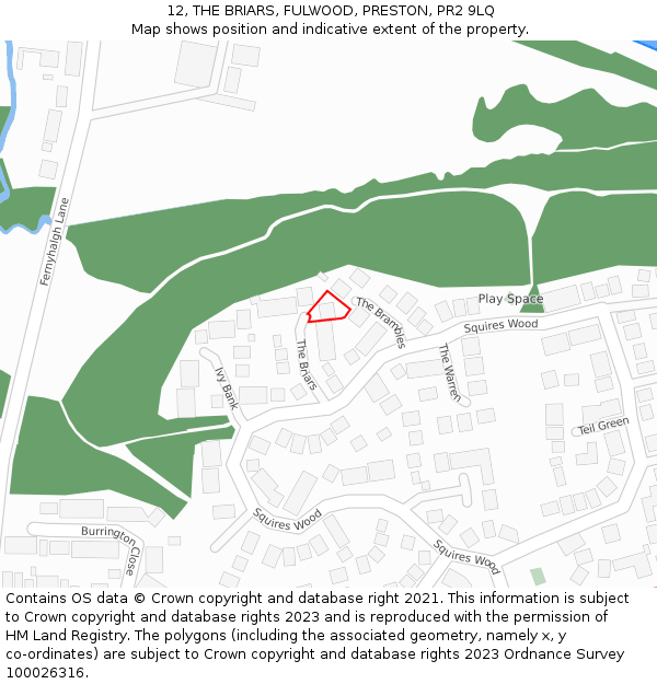 12, THE BRIARS, FULWOOD, PRESTON, PR2 9LQ: Location map and indicative extent of plot