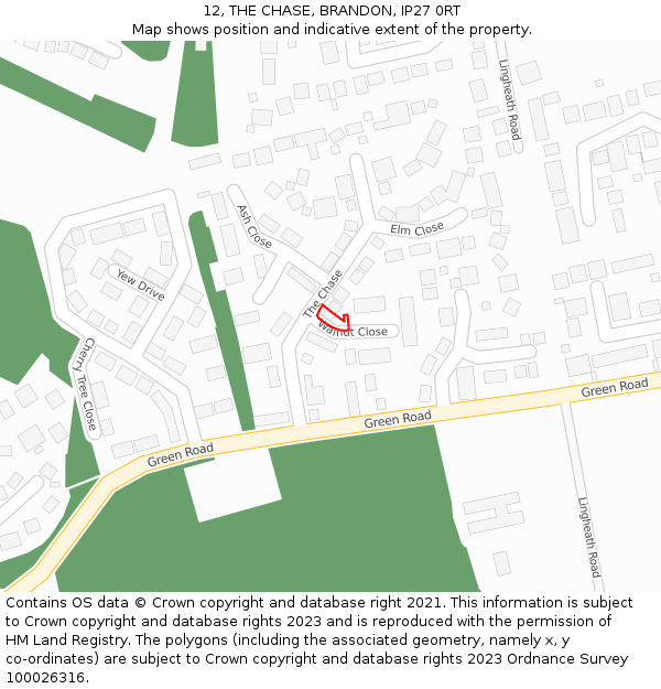 12, THE CHASE, BRANDON, IP27 0RT: Location map and indicative extent of plot