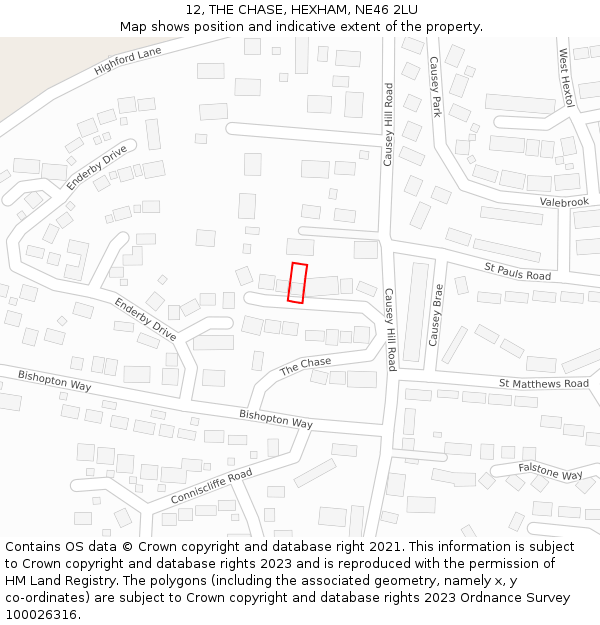 12, THE CHASE, HEXHAM, NE46 2LU: Location map and indicative extent of plot