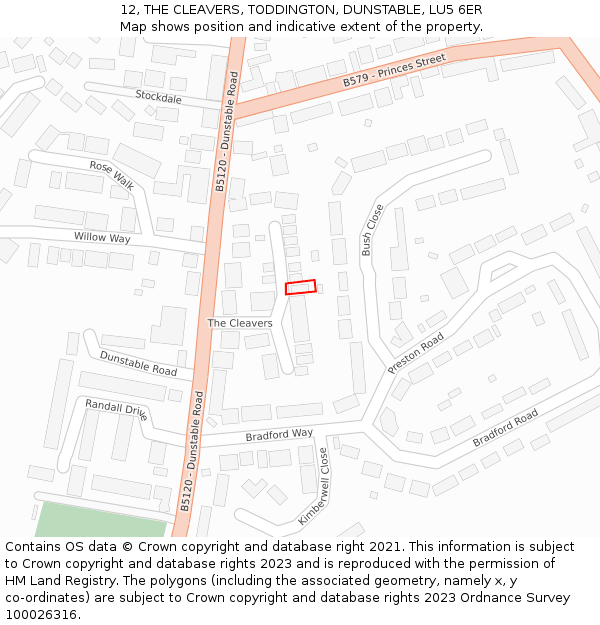 12, THE CLEAVERS, TODDINGTON, DUNSTABLE, LU5 6ER: Location map and indicative extent of plot