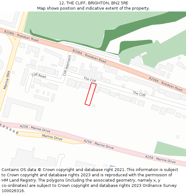 12, THE CLIFF, BRIGHTON, BN2 5RE: Location map and indicative extent of plot