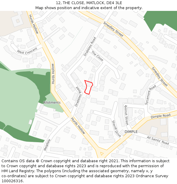 12, THE CLOSE, MATLOCK, DE4 3LE: Location map and indicative extent of plot