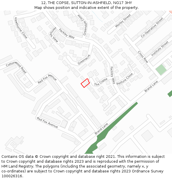 12, THE COPSE, SUTTON-IN-ASHFIELD, NG17 3HY: Location map and indicative extent of plot