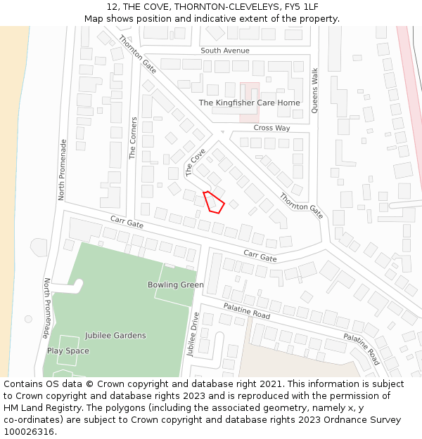 12, THE COVE, THORNTON-CLEVELEYS, FY5 1LF: Location map and indicative extent of plot