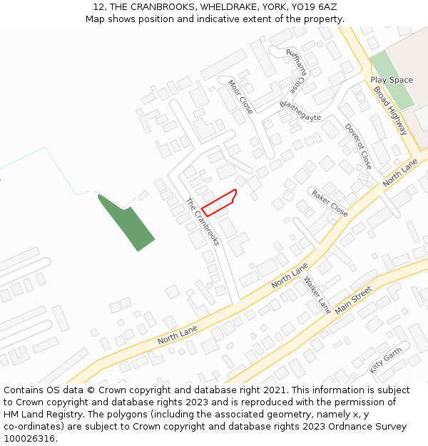 12, THE CRANBROOKS, WHELDRAKE, YORK, YO19 6AZ: Location map and indicative extent of plot