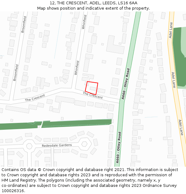 12, THE CRESCENT, ADEL, LEEDS, LS16 6AA: Location map and indicative extent of plot