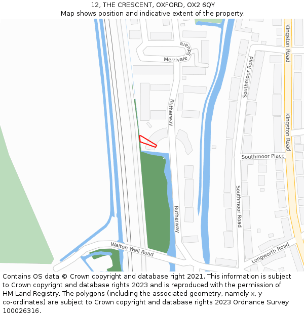 12, THE CRESCENT, OXFORD, OX2 6QY: Location map and indicative extent of plot