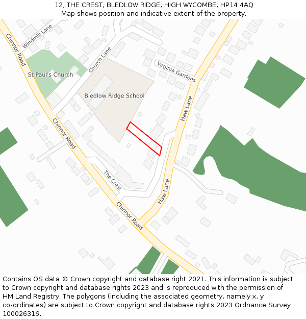 12, THE CREST, BLEDLOW RIDGE, HIGH WYCOMBE, HP14 4AQ: Location map and indicative extent of plot