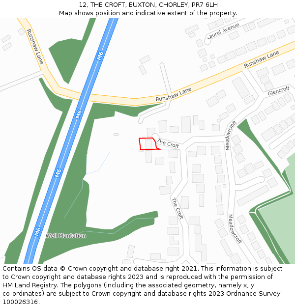 12, THE CROFT, EUXTON, CHORLEY, PR7 6LH: Location map and indicative extent of plot