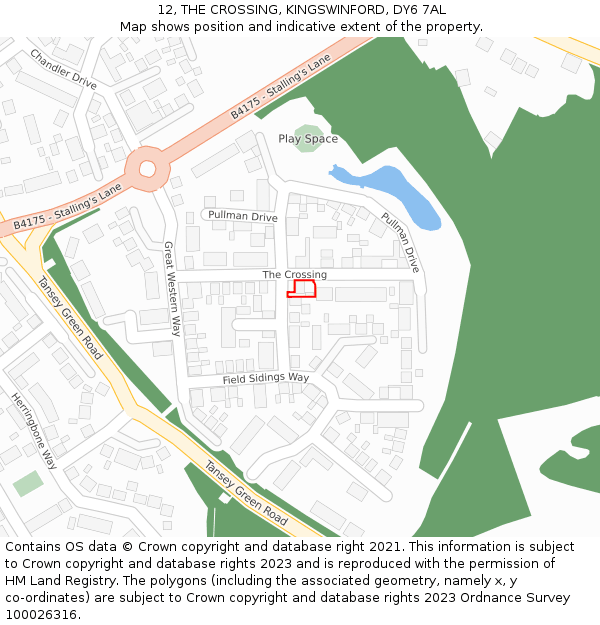 12, THE CROSSING, KINGSWINFORD, DY6 7AL: Location map and indicative extent of plot