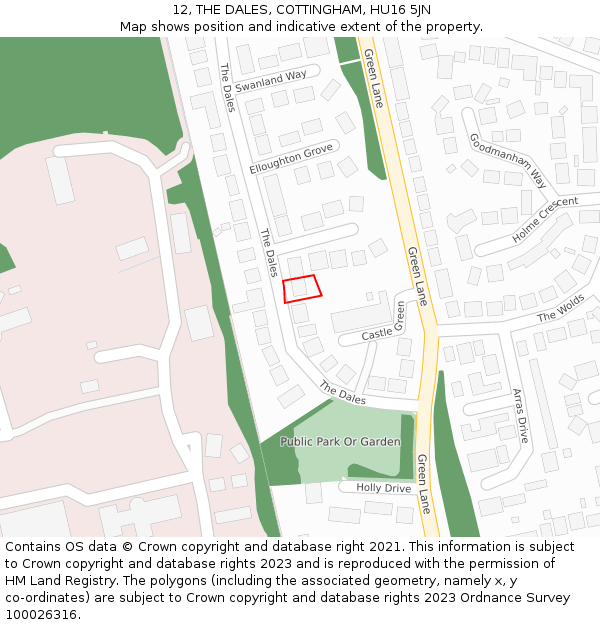 12, THE DALES, COTTINGHAM, HU16 5JN: Location map and indicative extent of plot