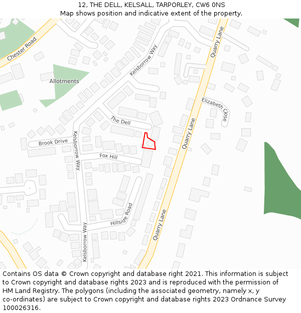 12, THE DELL, KELSALL, TARPORLEY, CW6 0NS: Location map and indicative extent of plot