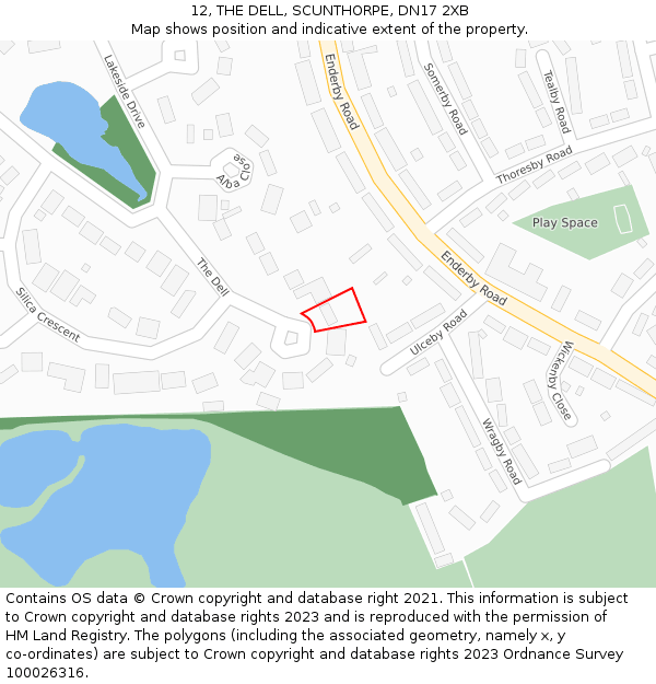 12, THE DELL, SCUNTHORPE, DN17 2XB: Location map and indicative extent of plot