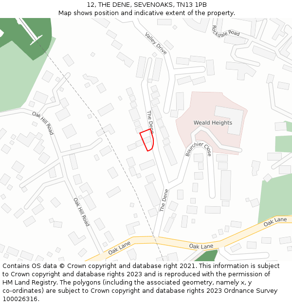 12, THE DENE, SEVENOAKS, TN13 1PB: Location map and indicative extent of plot