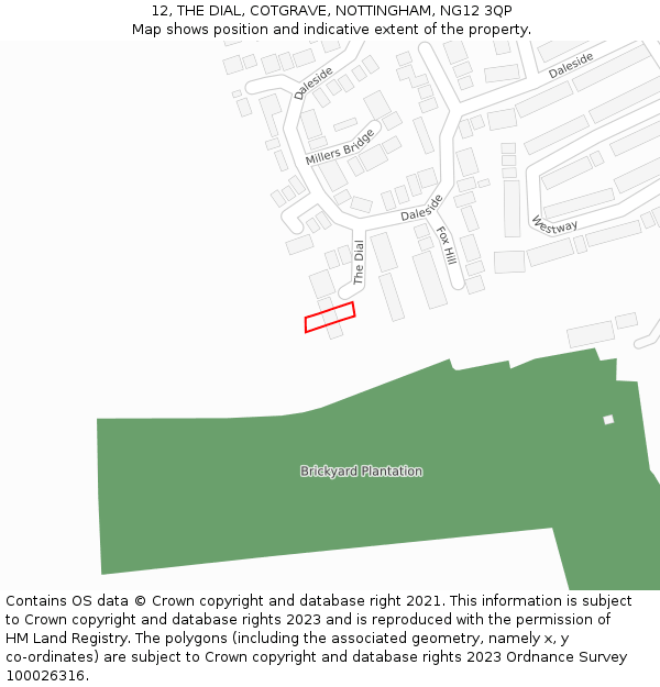 12, THE DIAL, COTGRAVE, NOTTINGHAM, NG12 3QP: Location map and indicative extent of plot