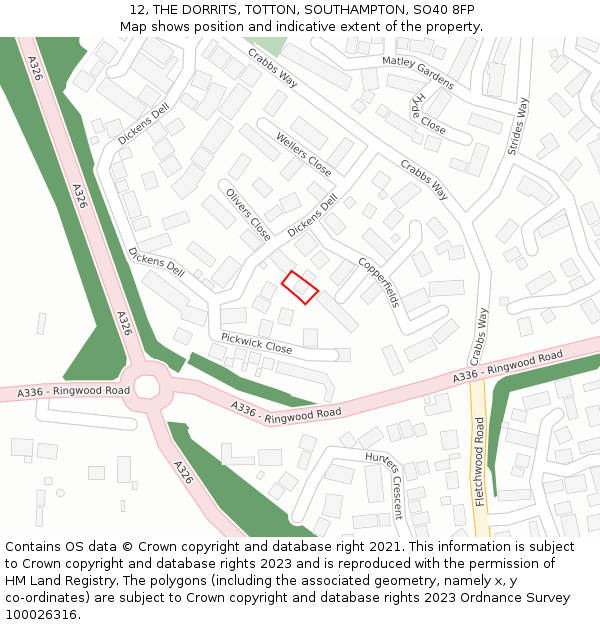 12, THE DORRITS, TOTTON, SOUTHAMPTON, SO40 8FP: Location map and indicative extent of plot