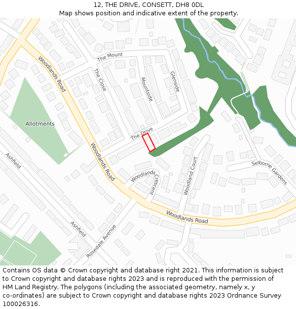 12, THE DRIVE, CONSETT, DH8 0DL: Location map and indicative extent of plot