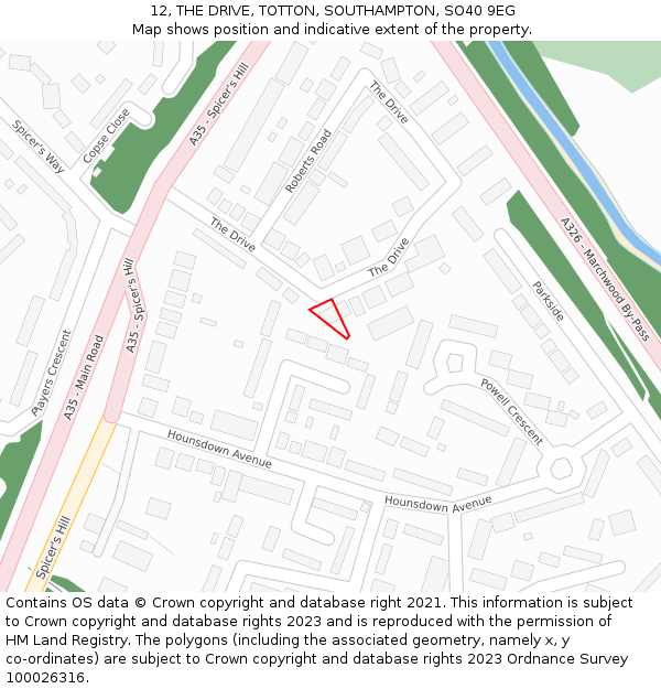 12, THE DRIVE, TOTTON, SOUTHAMPTON, SO40 9EG: Location map and indicative extent of plot