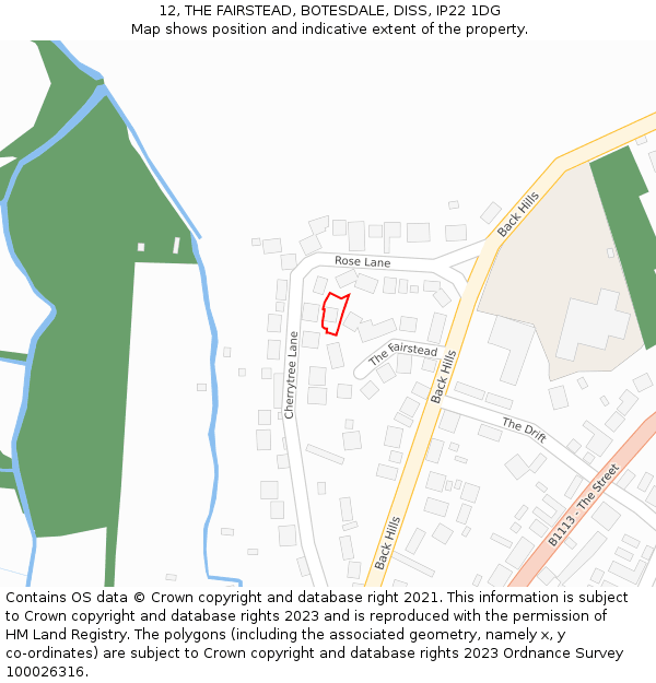 12, THE FAIRSTEAD, BOTESDALE, DISS, IP22 1DG: Location map and indicative extent of plot